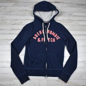 Abercrombie & Fitch Navy Blue Logo Letter Zip Up Hoodie Junior's fit medium